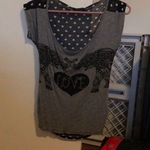Grey and black elephant love t shirt/blouse